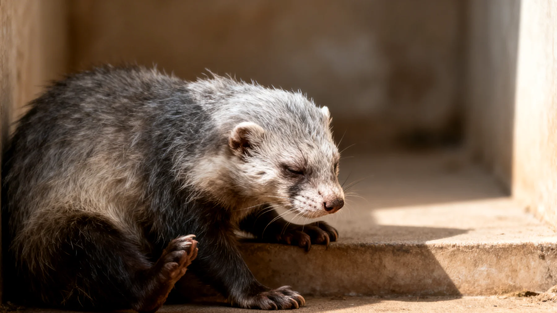 Ältere Frettchen leiden häufig unter Gelenkbeschwerden und Arthrose, was ihre Beweglichkeit einschränkt und Schmerzen verursacht"