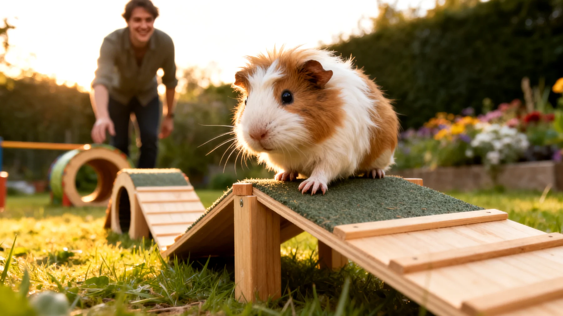 Meerschweinchen benötigen mentale Stimulation und körperliche Aktivität im Garten, haben aber oft Schwierigkeiten mit strukturierten Trainingsübungen, da sie als Fluchttiere von Natur aus scheu sind und spezielle Verhaltensanpassungen für die sichere Gartennutzung erlernen müssen"